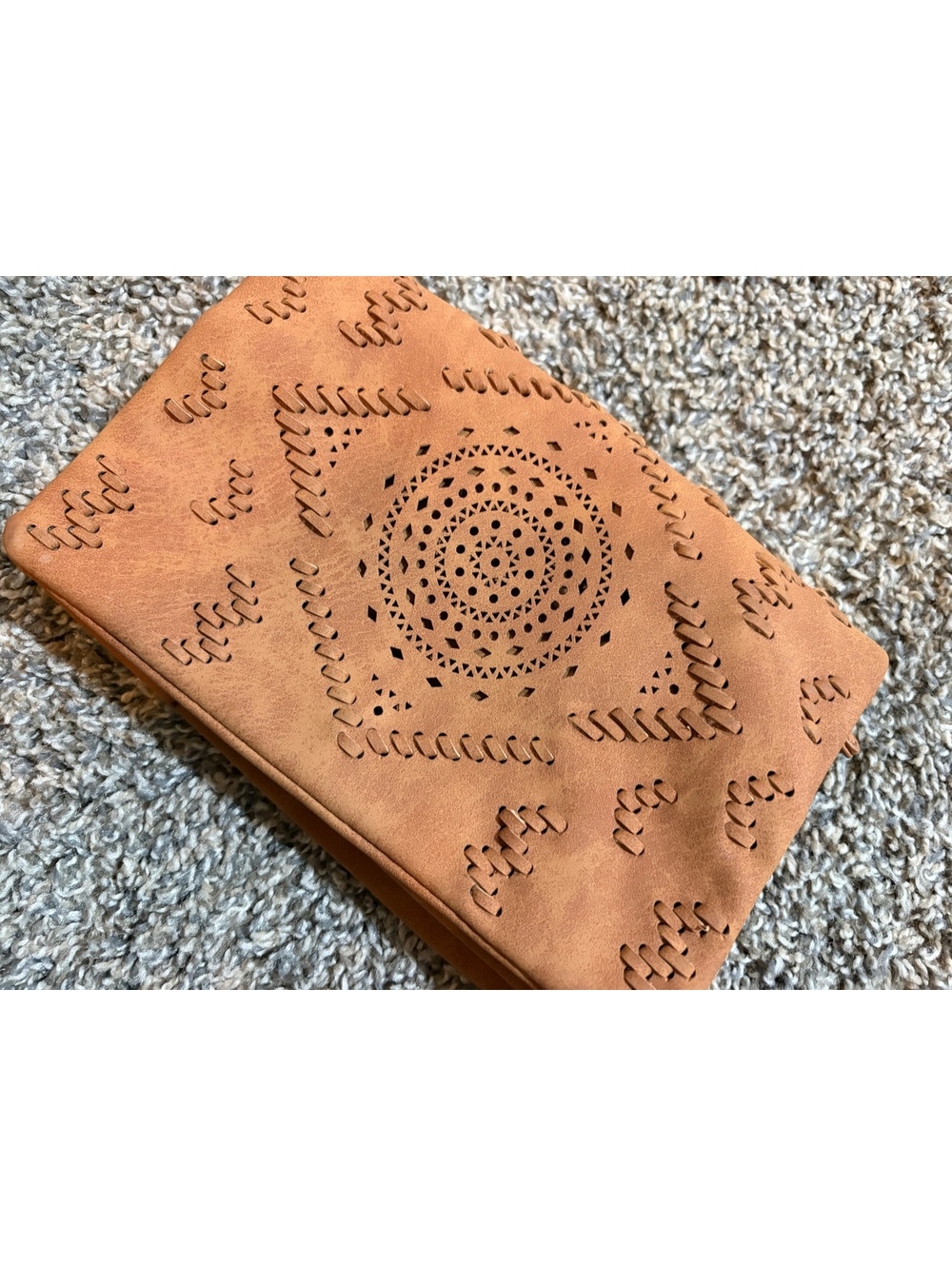 Tan Faux Leather Vegan Clutch with Cutout Design